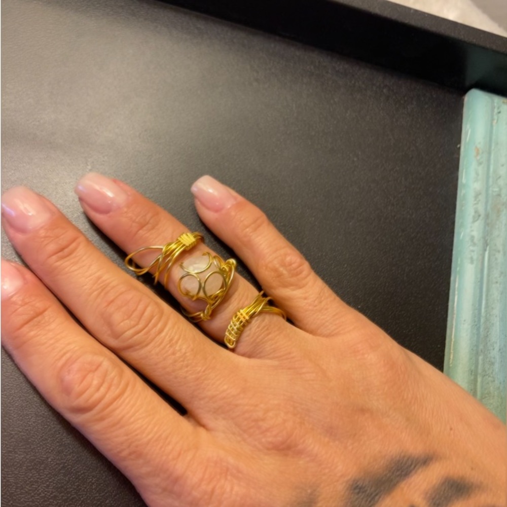 Handcrafted Adjustable Ring With Gold Wrapped In … - image 1